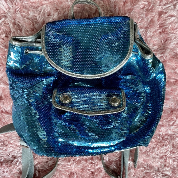 Coach Handbags - Coach blue sequin Poppy Collection Backpack
